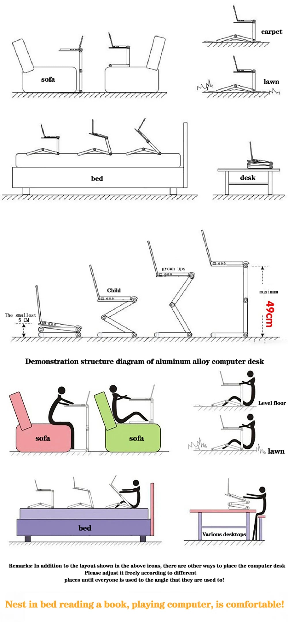 Lunabelll™Adjustable Laptop Table with Cooling Fan & Mouse Pad