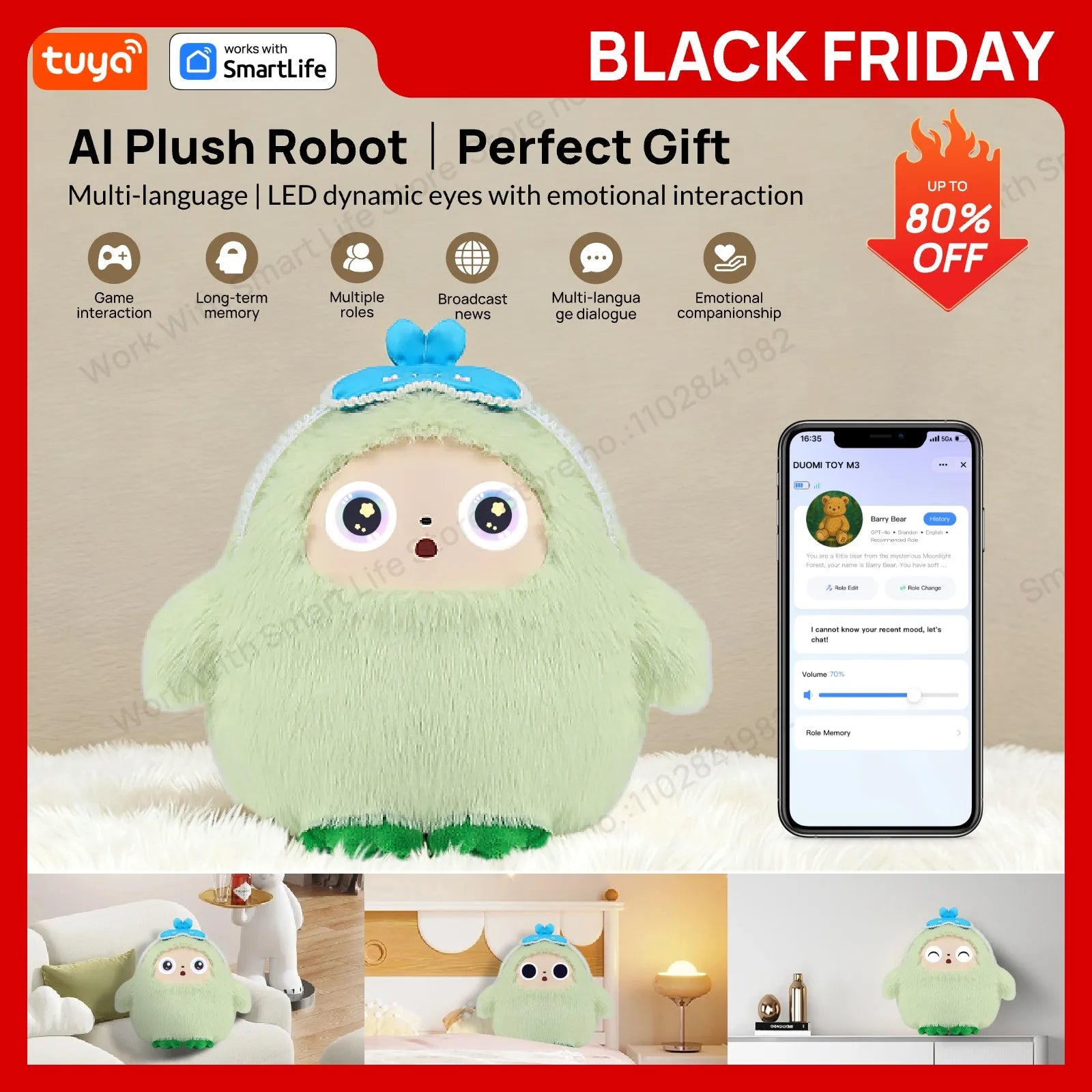 Lunabelll™Yaya-AI Plush Robot w/Smart Voice&LED Eyes, Interactive Companion Toy