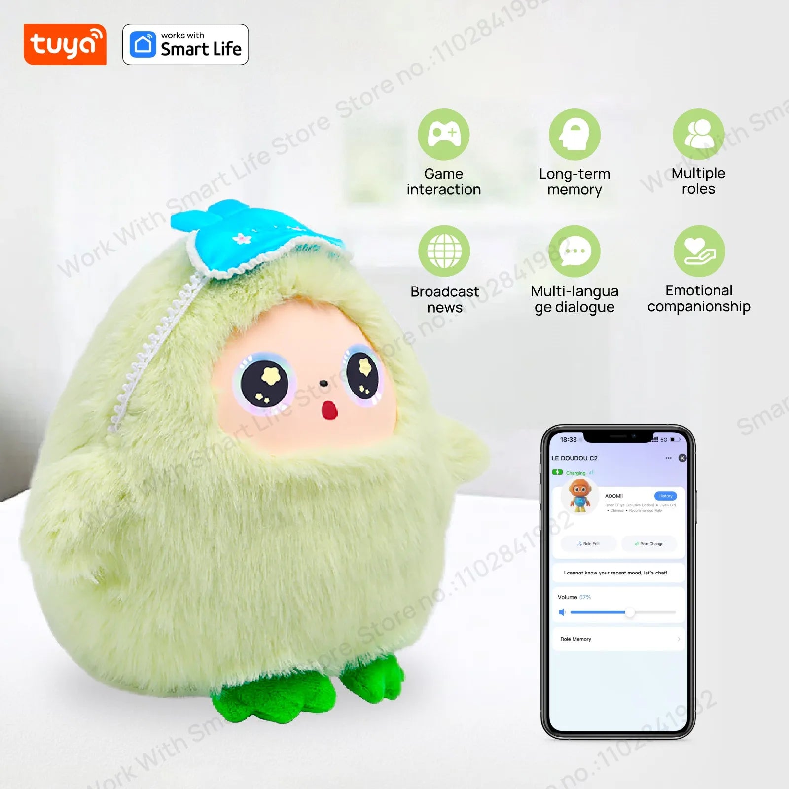 Lunabelll™Yaya-AI Plush Robot w/Smart Voice&LED Eyes, Interactive Companion Toy