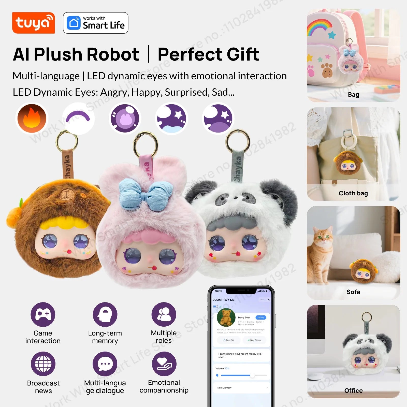Lunabelll™ Smart  AI Plush Robot w/LED Eyes & Voice Control,Interactive Smart Toy USB